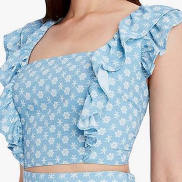 BCBGeneration TOP Large or XL Flutter Strap Bow Tie Crop Color Eyelet Party New - Picture 1 of 15